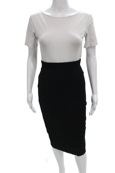 Zara Women Black Straight Pencil Midi Skirt 100% Cotton Pull On Size S