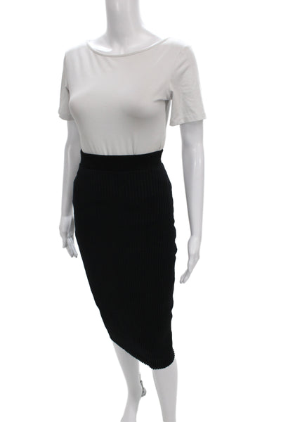 Zara Women Black Straight Pencil Midi Skirt 100% Cotton Pull On Size S
