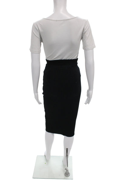 Zara Women Black Straight Pencil Midi Skirt 100% Cotton Pull On Size S