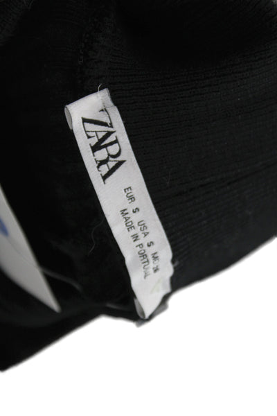 Zara Women Black Straight Pencil Midi Skirt 100% Cotton Pull On Size S