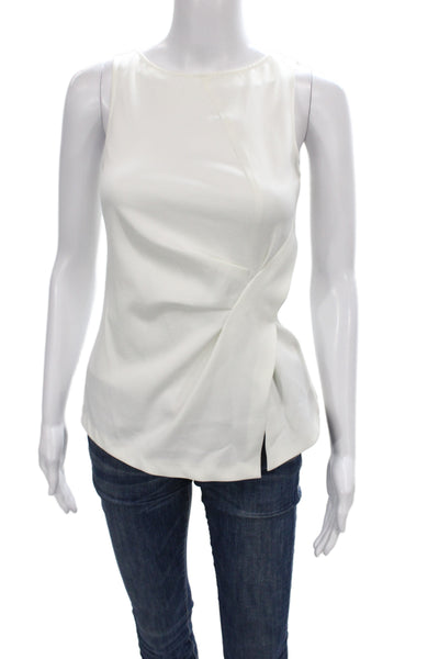 Zara Women Basic White Sleeveless Tank Top Polyester Round Neck Zip Size XS