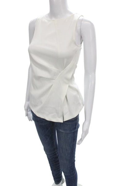 Zara Women Basic White Sleeveless Tank Top Polyester Round Neck Zip Size XS