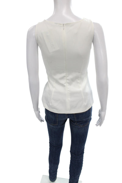 Zara Women Basic White Sleeveless Tank Top Polyester Round Neck Zip Size XS