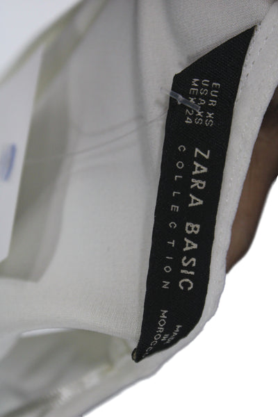 Zara Women Basic White Sleeveless Tank Top Polyester Round Neck Zip Size XS