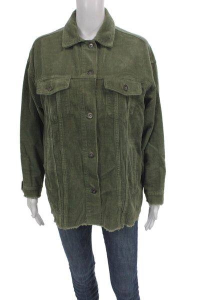 Zara Womens Basic Jacket Green Button 100% Cotton Size XS