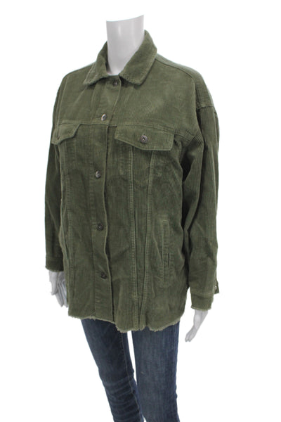 Zara Womens Basic Jacket Green Button 100% Cotton Size XS