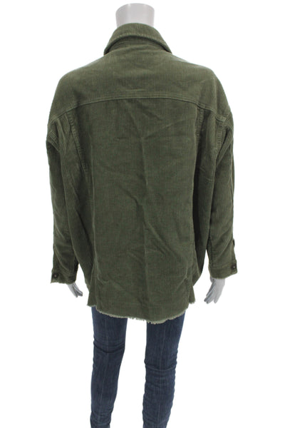 Zara Womens Basic Jacket Green Button 100% Cotton Size XS