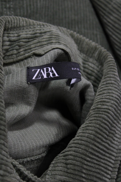 Zara Womens Basic Jacket Green Button 100% Cotton Size XS