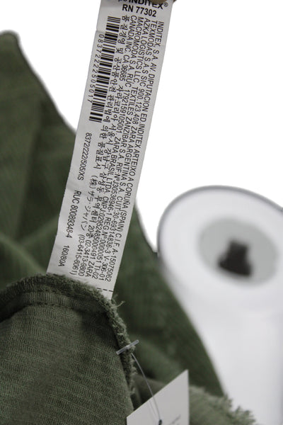 Zara Womens Basic Jacket Green Button 100% Cotton Size XS