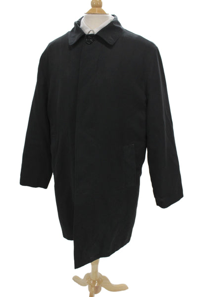 London Fog Mens Black Overcoat Button Closure Classic Size 42