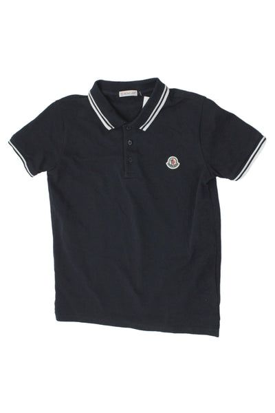 Moncler Boys Short Sleeve Collared Logo Polo Shirt Navy Cotton Size 12