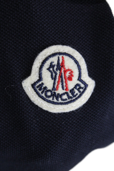 Moncler Boys Short Sleeve Collared Logo Polo Shirt Navy Cotton Size 12