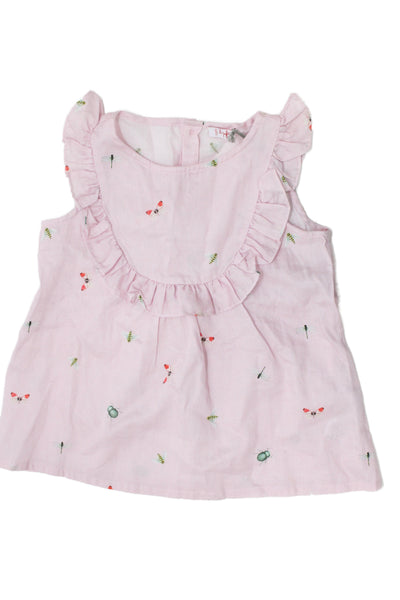 Il Gufo Girls Sleeveless Ruffled Bug Printed Blouse Top Pink Cotton Size 5