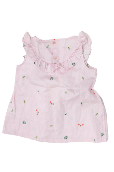 Il Gufo Girls Sleeveless Ruffled Bug Printed Blouse Top Pink Cotton Size 5