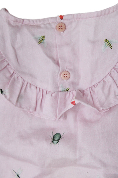Il Gufo Girls Sleeveless Ruffled Bug Printed Blouse Top Pink Cotton Size 5