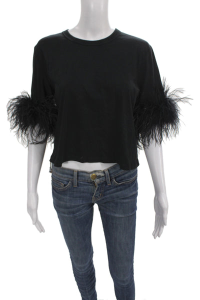 Veronica Beard Women Cropped T-Shirt Black Cotton Crew Short Sleeve Size S