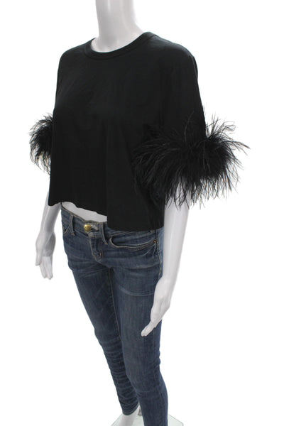 Veronica Beard Women Cropped T-Shirt Black Cotton Crew Short Sleeve Size S