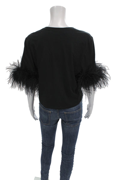 Veronica Beard Women Cropped T-Shirt Black Cotton Crew Short Sleeve Size S