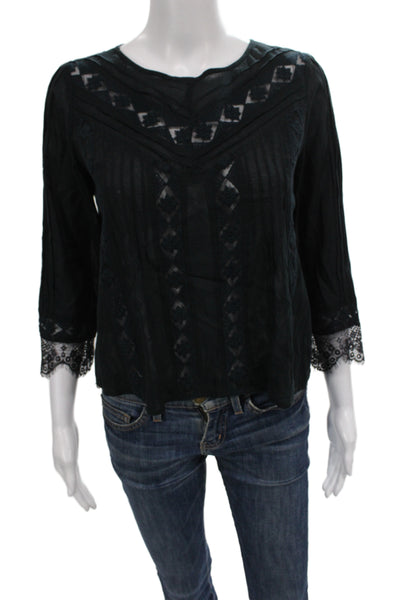 Amuse Society Womens Tunic Blouse Black Argyle 3/4 Sleeve Boho Viscose Size S