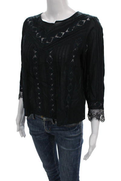 Amuse Society Womens Tunic Blouse Black Argyle 3/4 Sleeve Boho Viscose Size S