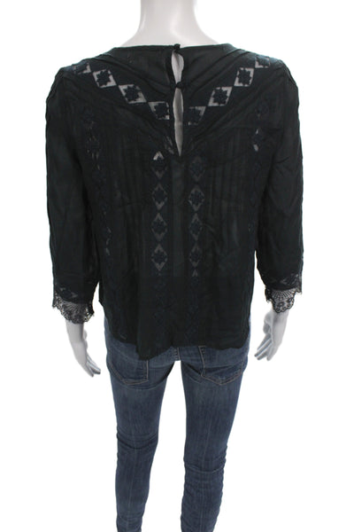 Amuse Society Womens Tunic Blouse Black Argyle 3/4 Sleeve Boho Viscose Size S