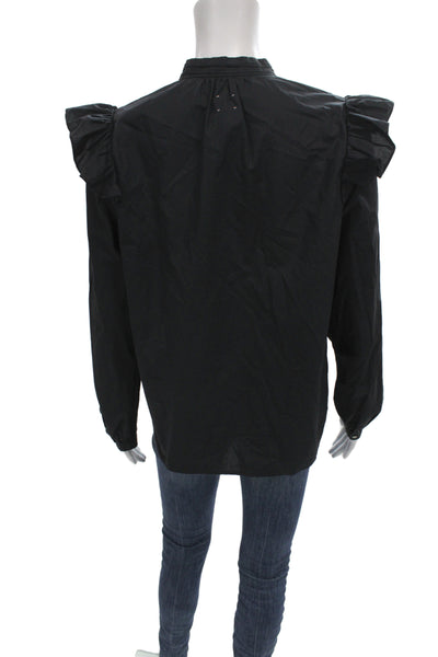 La Vie Womens Basic Black Cotton High Neck Long Sleeve Blouse Size S