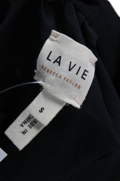 La Vie Womens Basic Black Cotton High Neck Long Sleeve Blouse Size S