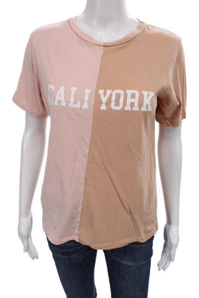 Cynthia Rowley Women Pink Colorblock T-Shirt Cotton Short Sleeve Size S