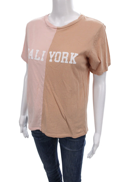 Cynthia Rowley Women Pink Colorblock T-Shirt Cotton Short Sleeve Size S