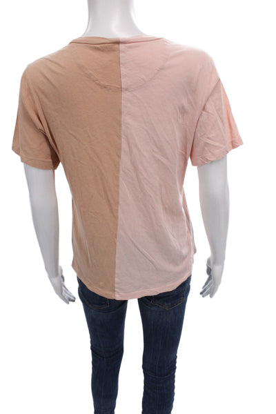Cynthia Rowley Women Pink Colorblock T-Shirt Cotton Short Sleeve Size S