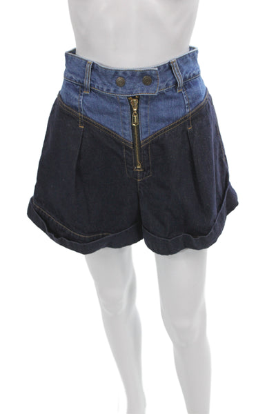 Zimmermann Womens Blue Colorblock Cotton Button Casual Shorts Size 0