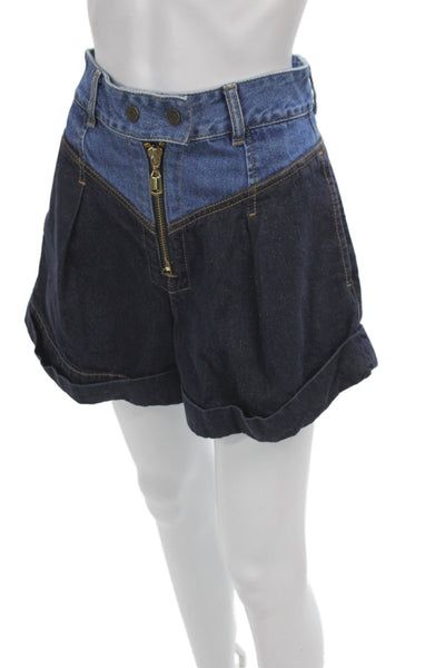 Zimmermann Womens Blue Colorblock Cotton Button Casual Shorts Size 0