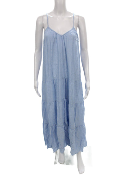 Love Womens Maxi Dress Blue Cotton V-Neck Sleeveless Size XS