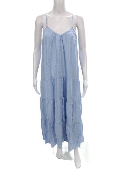 Love Womens Maxi Dress Blue Cotton V-Neck Sleeveless Size XS