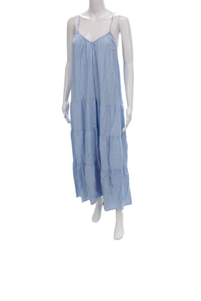 Love Womens Maxi Dress Blue Cotton V-Neck Sleeveless Size XS
