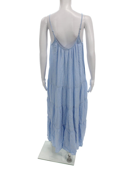 Love Womens Maxi Dress Blue Cotton V-Neck Sleeveless Size XS