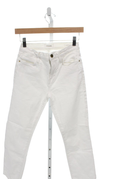 Frame Womens Straight Jeans High Waist White Button Size 26