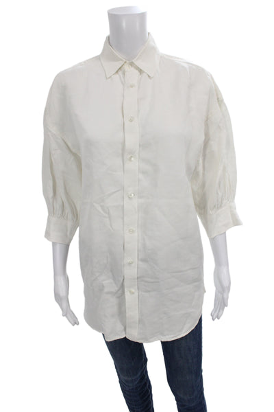 Polo Ralph Lauren Women Tunic Button-Up White Linen Collared 3/4 Sleeve Size XS
