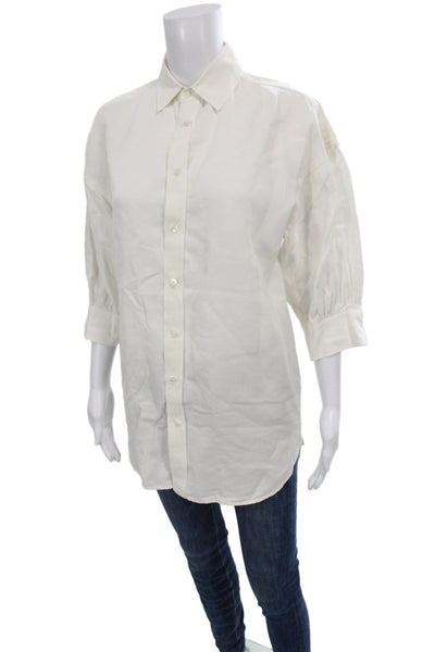 Polo Ralph Lauren Women Tunic Button-Up White Linen Collared 3/4 Sleeve Size XS