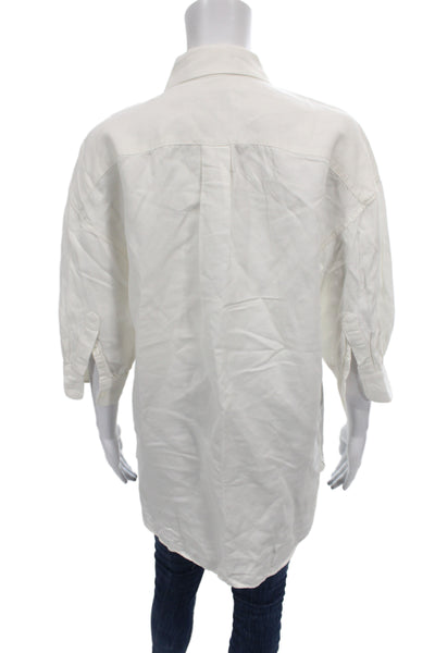 Polo Ralph Lauren Women Tunic Button-Up White Linen Collared 3/4 Sleeve Size XS