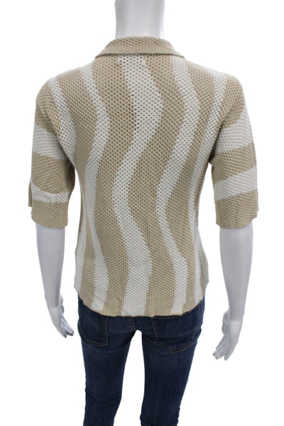 Seven Wonders Women Button-Up Striped Beige Collared Short Sleeve Top Size XS