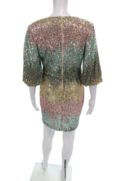 One 33 Social Women Sequin Striped V Neck Mini Dress Half Sleeve Knee Size 3