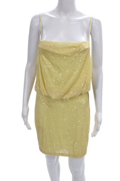 One 33 Social Womens Sequin Blouson Mini Dress Yellow Cowl Neck Size 1
