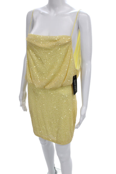 One 33 Social Womens Sequin Blouson Mini Dress Yellow Cowl Neck Size 1
