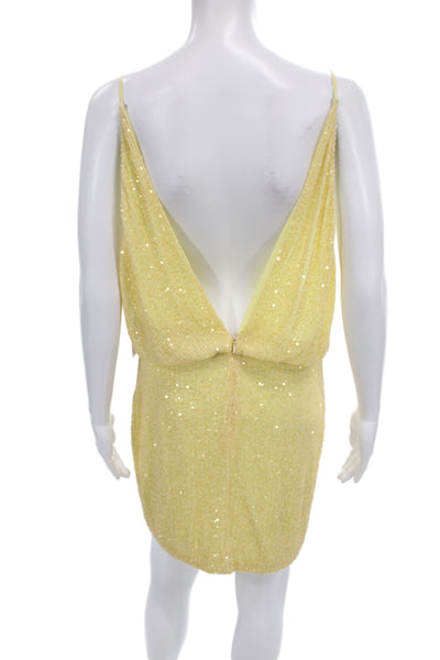 One 33 Social Womens Sequin Blouson Mini Dress Yellow Cowl Neck Size 1