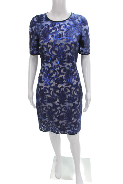 Belle Badgley Mischka Womens Sheath Sequin Blue Knee-Length Dress Size 4