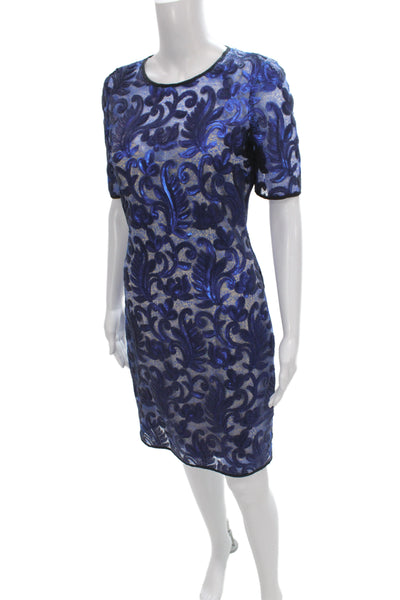 Belle Badgley Mischka Womens Sheath Sequin Blue Knee-Length Dress Size 4