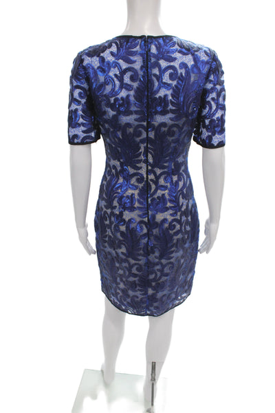 Belle Badgley Mischka Womens Sheath Sequin Blue Knee-Length Dress Size 4