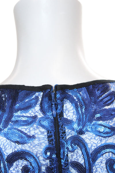 Belle Badgley Mischka Womens Sheath Sequin Blue Knee-Length Dress Size 4
