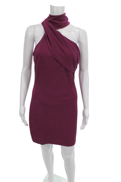Badgley Mischka Women Bodycon Purple Halter Mini Dress Zip Size 1
